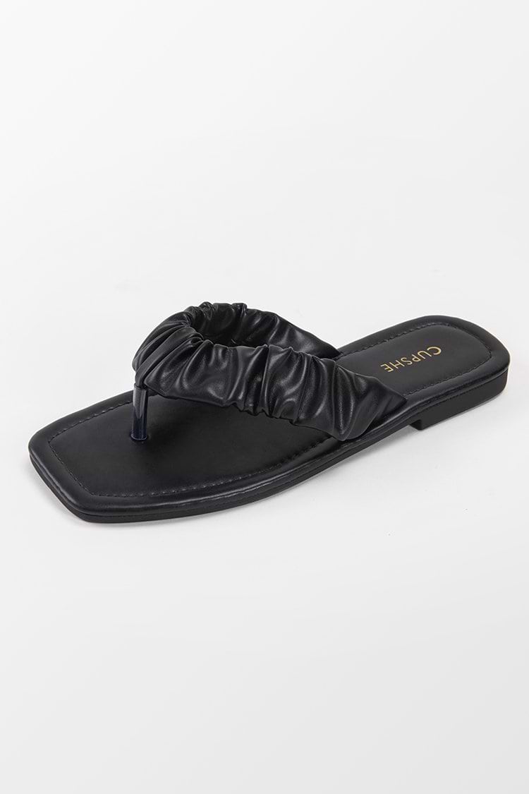 Black Orchid Ruched Thong Sandals