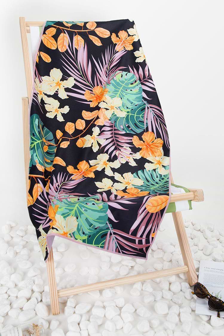 Midnight Tropic Floral Beach Blanket