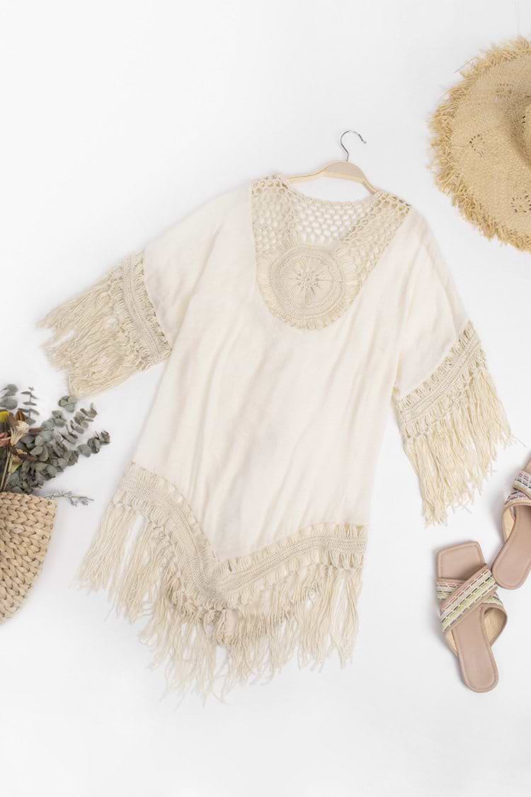 Anne Crochet Fringe Hem Kimono