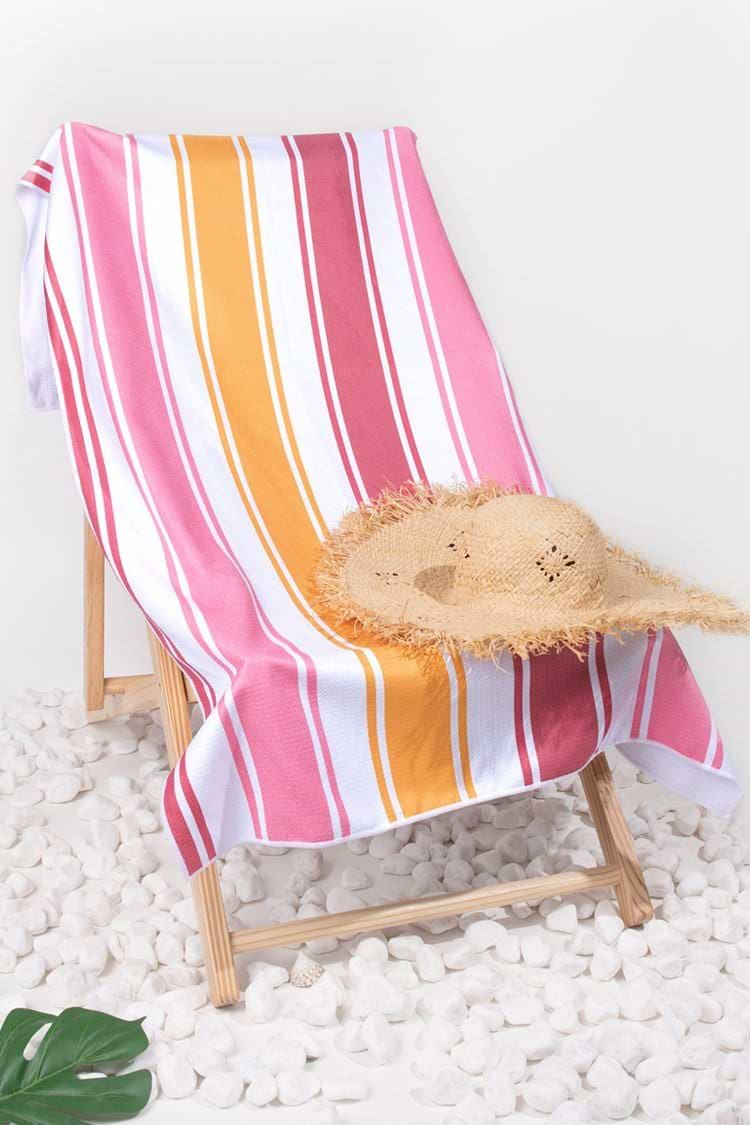 Raspberry Creamsicle Striped Beach Blanket