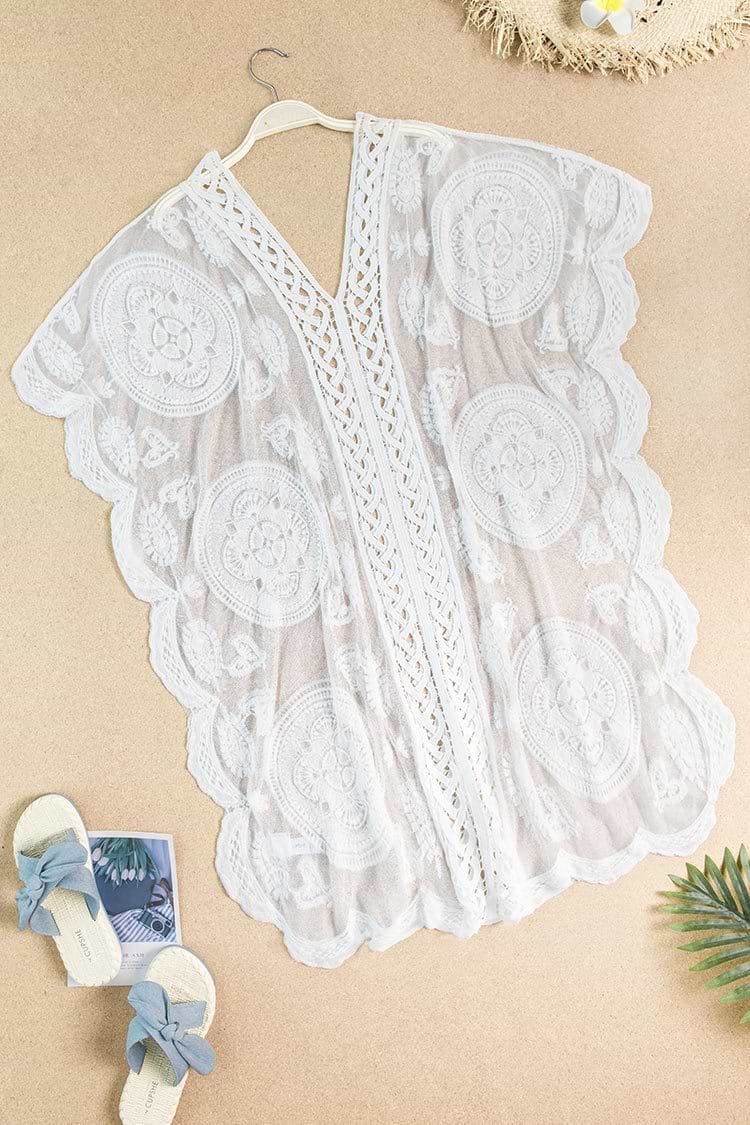 Vera White Embroidery Mesh Cover Up