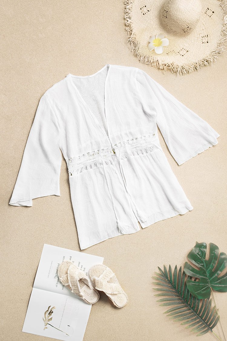 Leila Crochet Tassel Drawstring Kimono