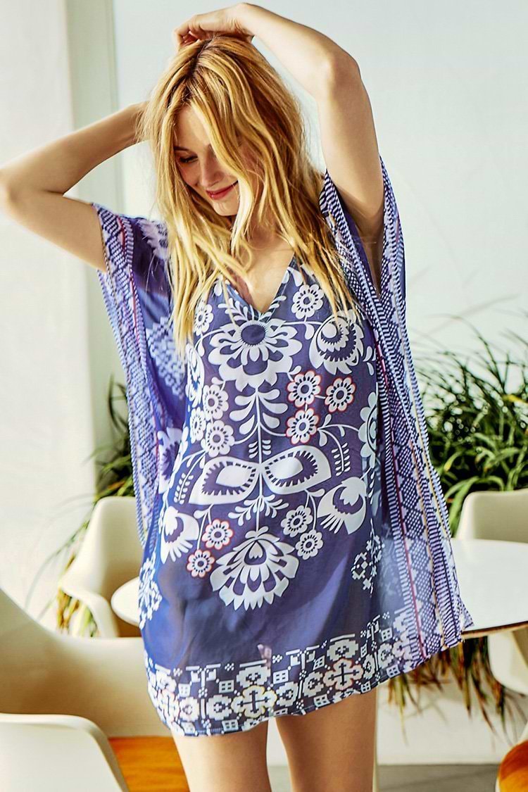 Navy blue Floral Print Cover Up