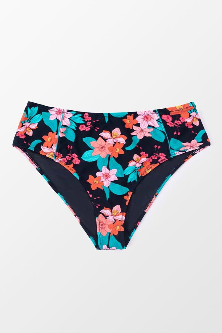 Große Größe High-waist Bikinihose mit Blumenmuster