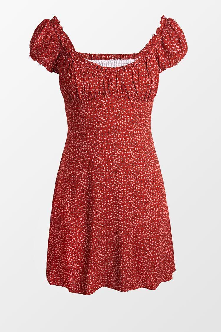 Robe courte à volants imprimé petites fleurs