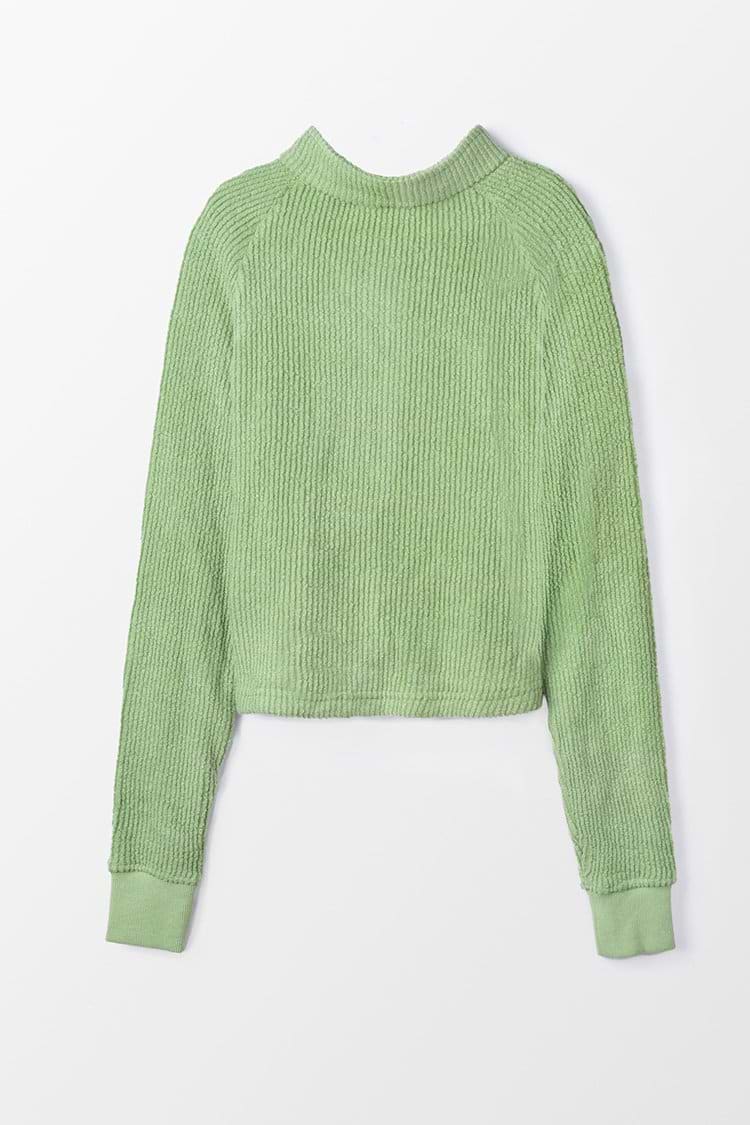 Fresh Sage Zipper Front High Neck Crop Sweatshirt