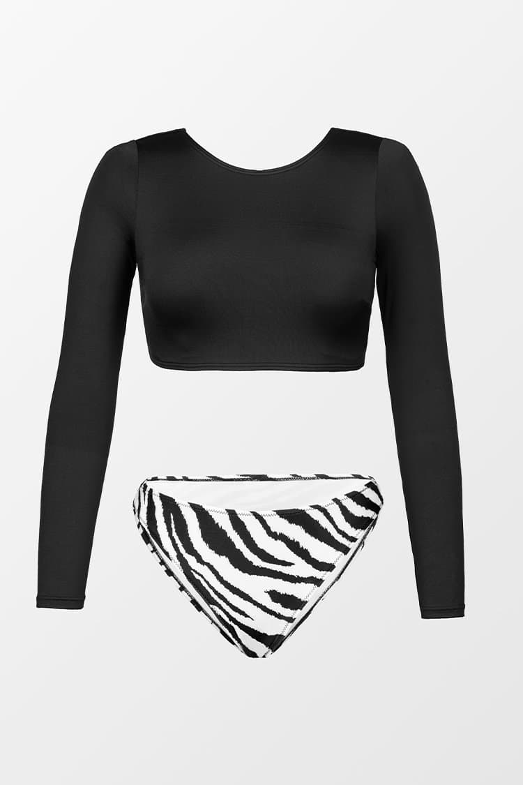 Katrina Zebra Print Back Hook Long Sleeve Bikini