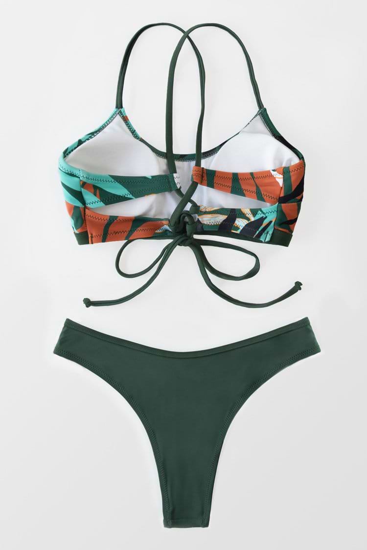 Einfarbiges Bikini-Set mit Schnürung