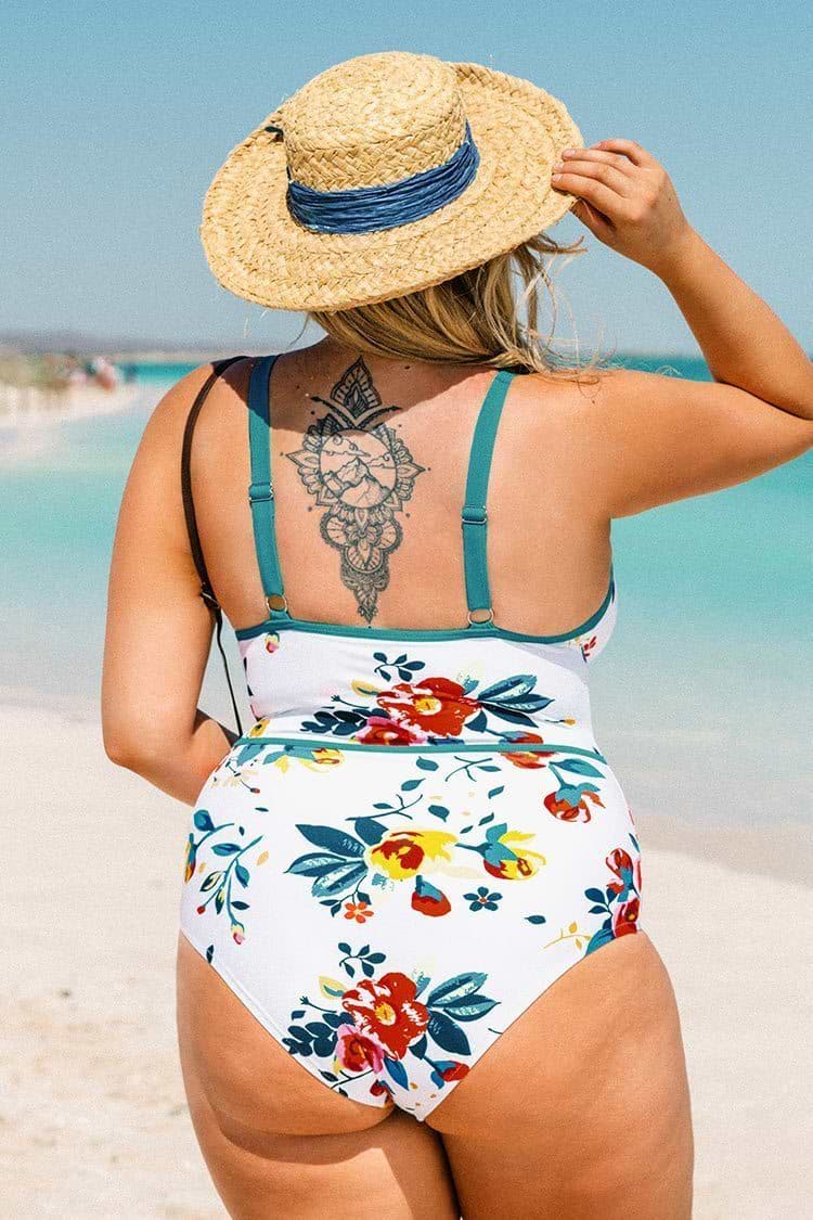 Zoie Floral Adjustable Wide Straps Plus Size One Piece Swimsuit
