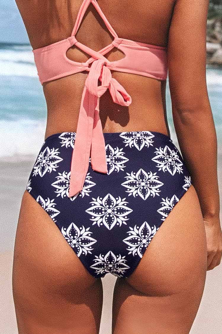 Bas de bikini taille haute à imprimé bohème