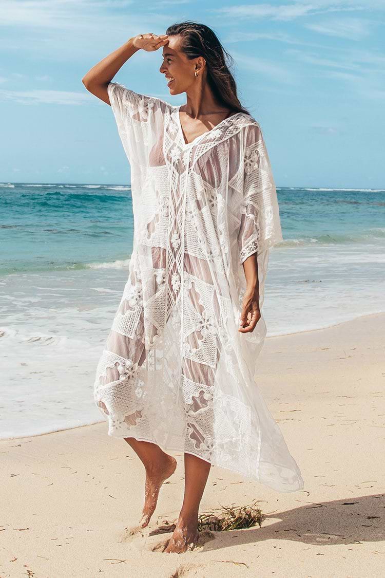 Cover Up mit V-Neck und Häkeln