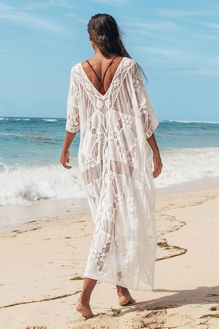 Cover Up mit V-Neck und Häkeln