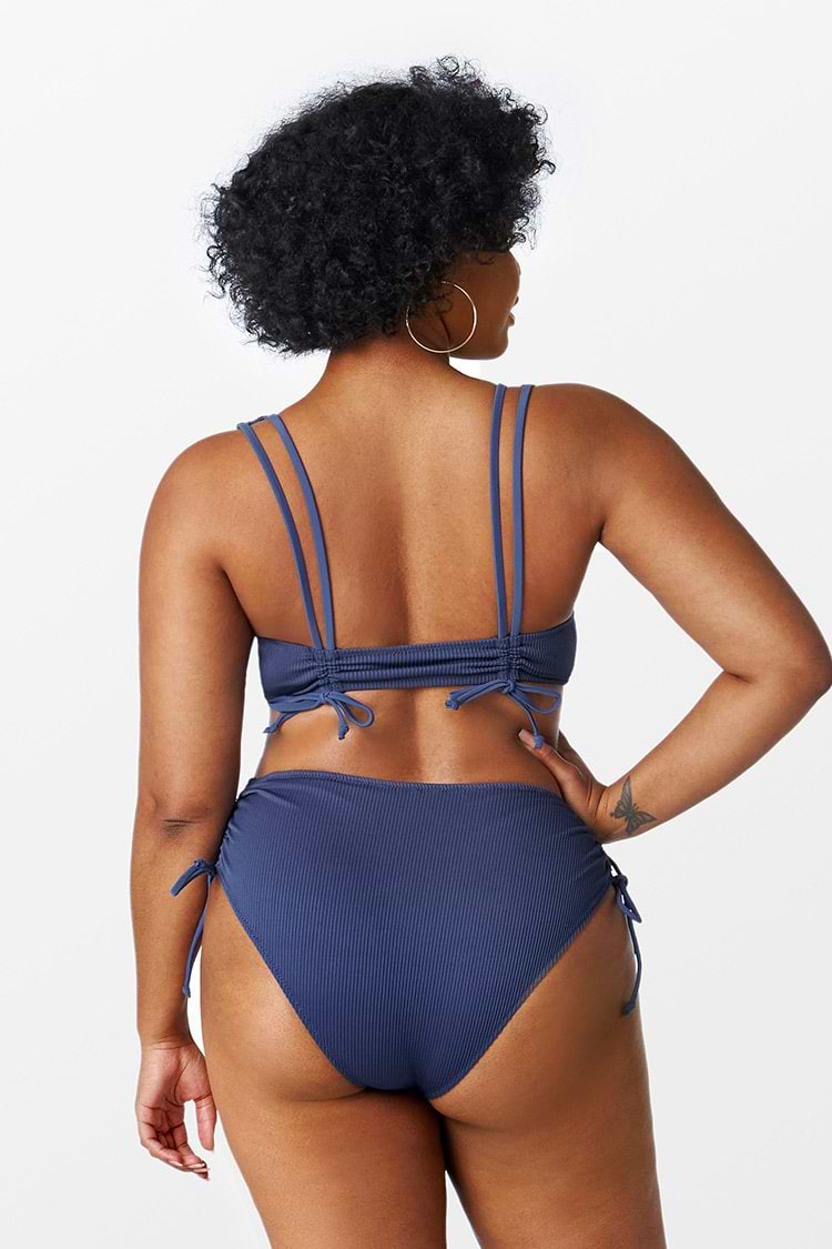 Geripptes Große Größen Bikini-Set in Blau