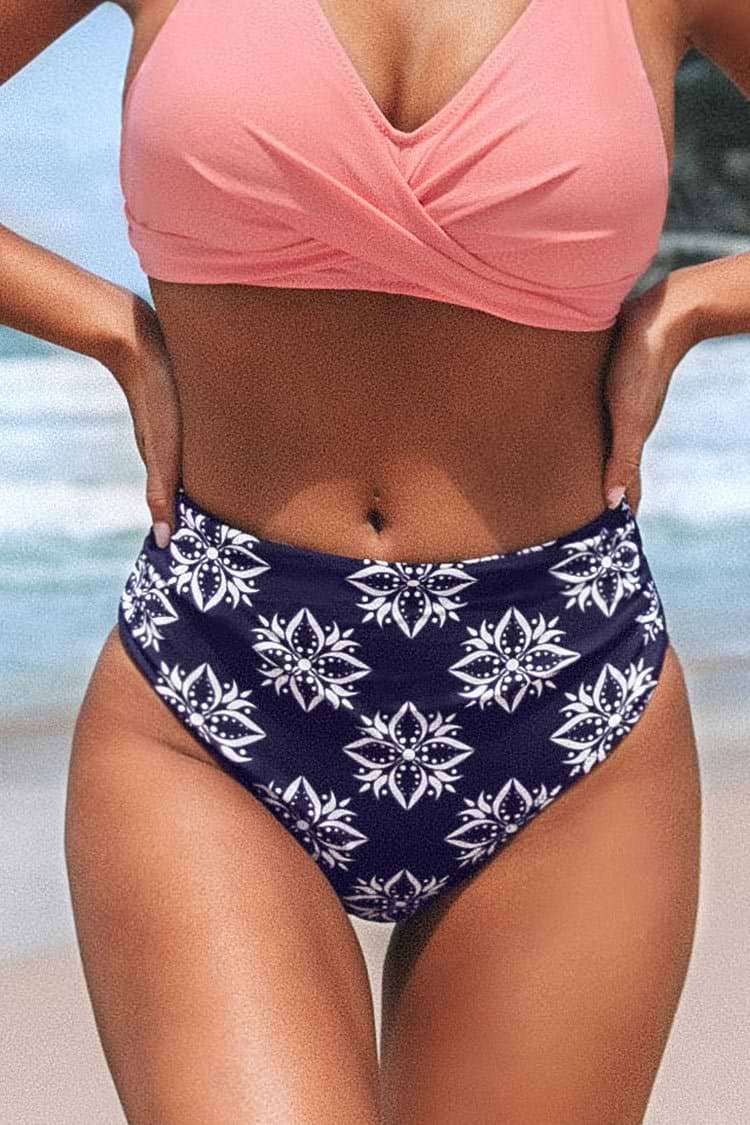 Bas de bikini taille haute à imprimé bohème