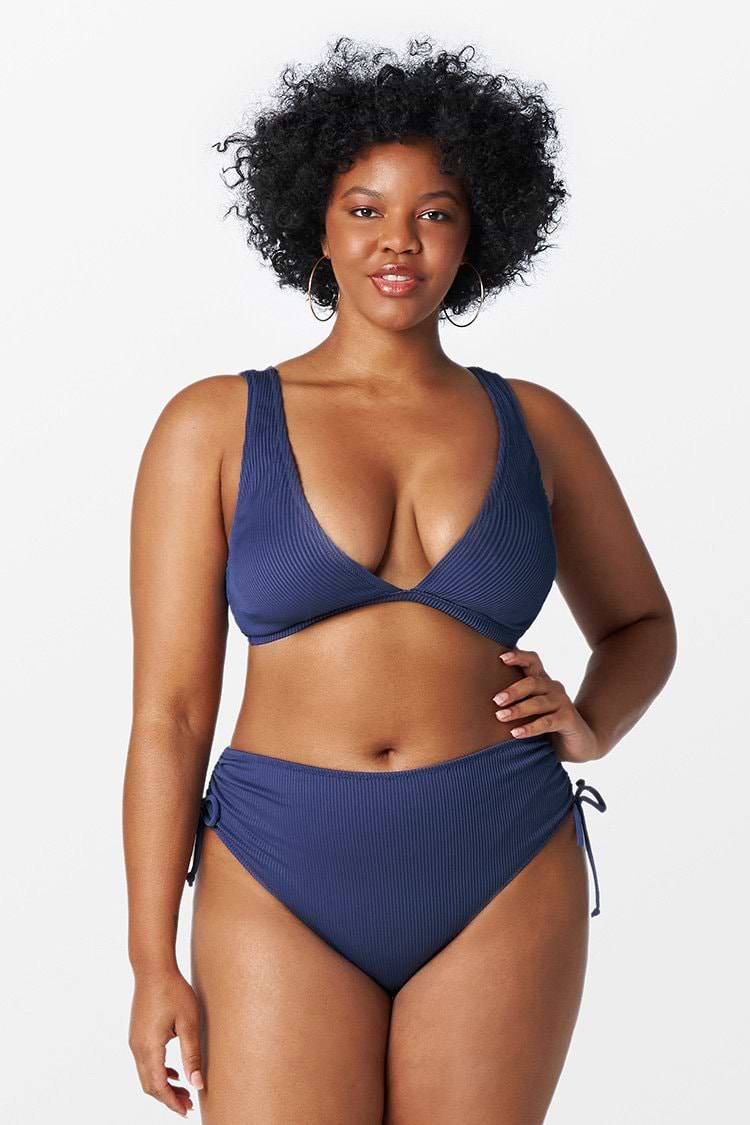 Geripptes Große Größen Bikini-Set in Blau