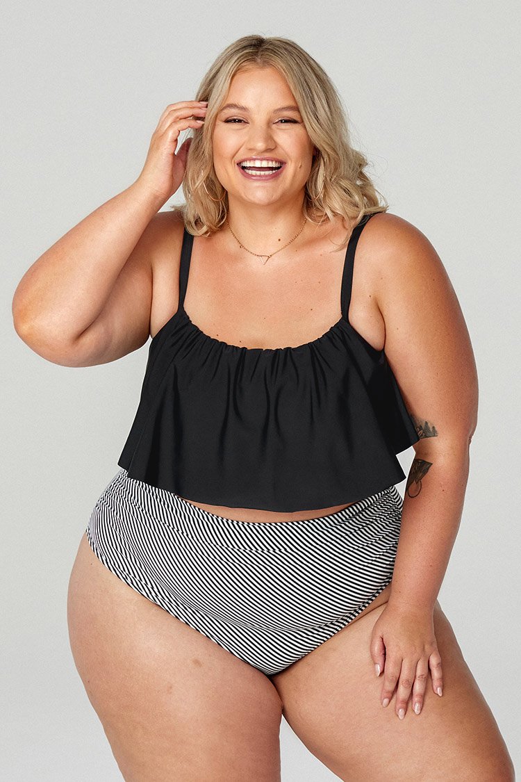 Große Größen Bikini mit Rüschen und High-waist