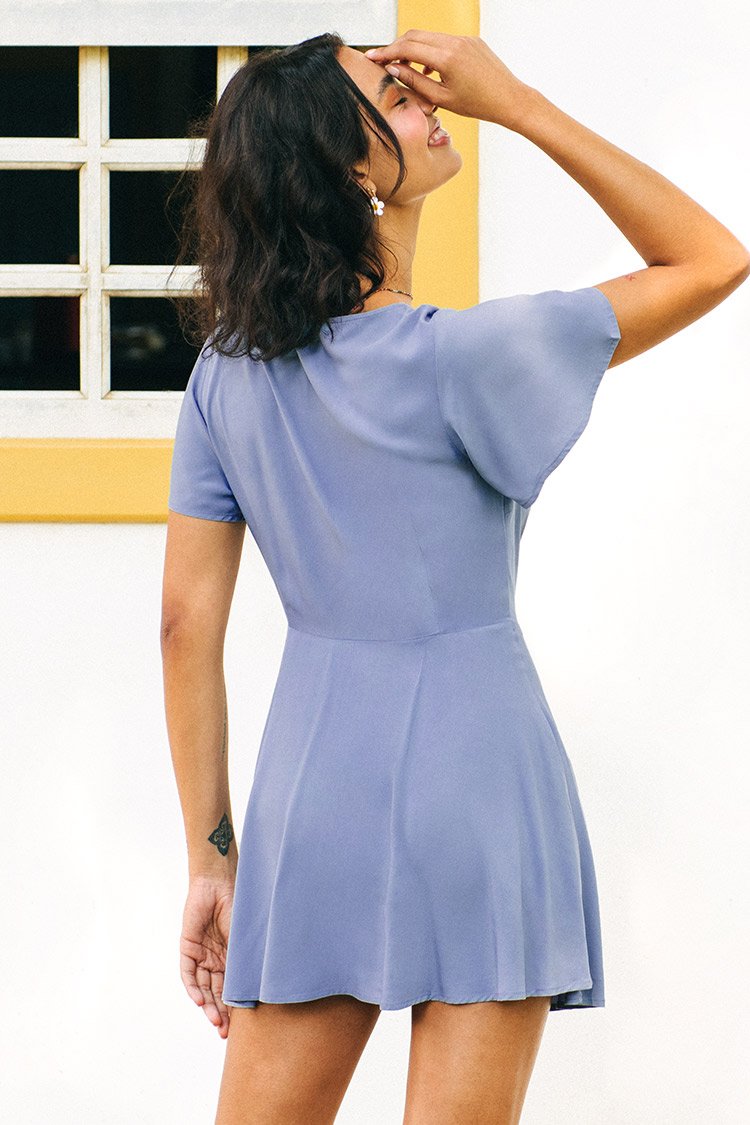 Maxine Dust Blue Plunge Short Dress