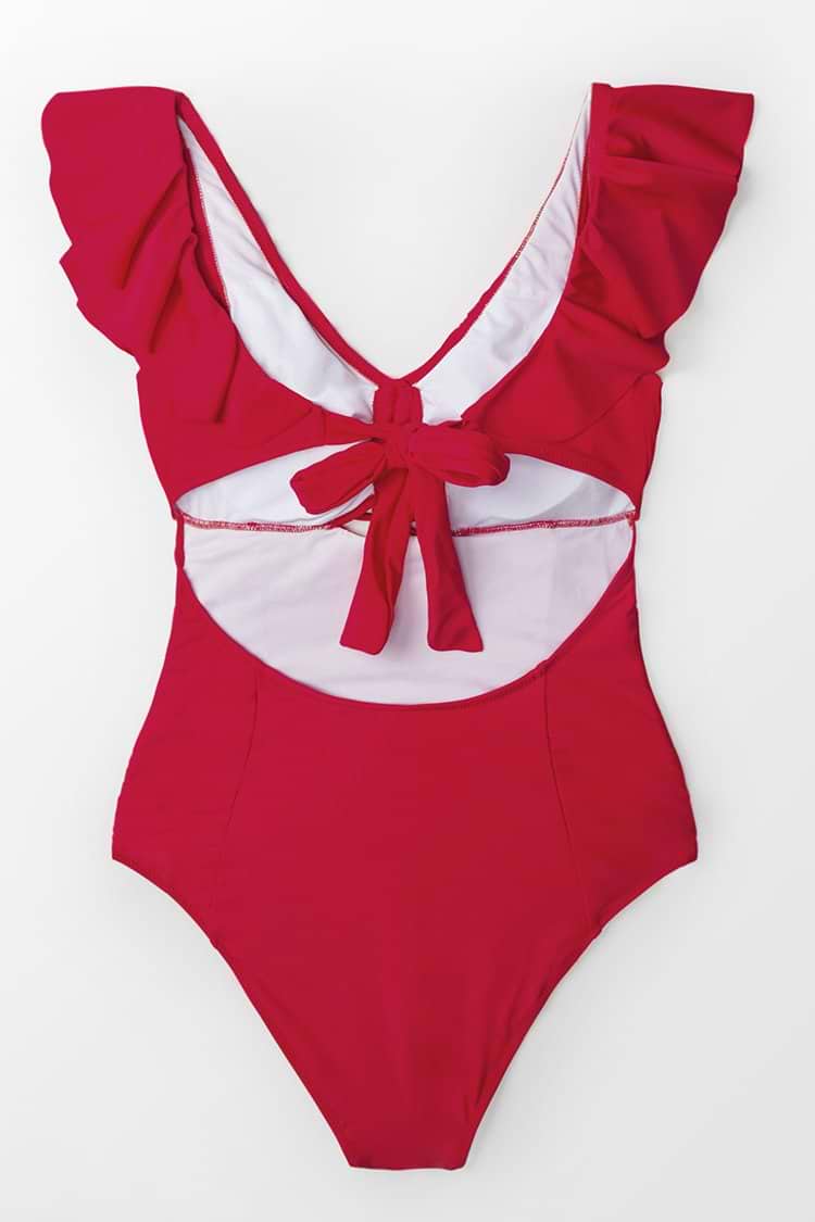 Maillot de bain une pièce à volants rouge rubis