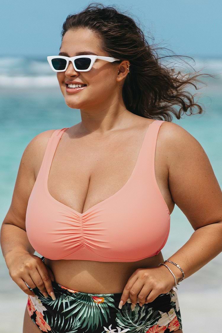 Diamond Ruched Plus Size Bikini Top