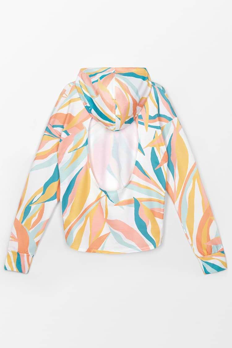 Rückenfreier Hoodie mit Blätterprint.