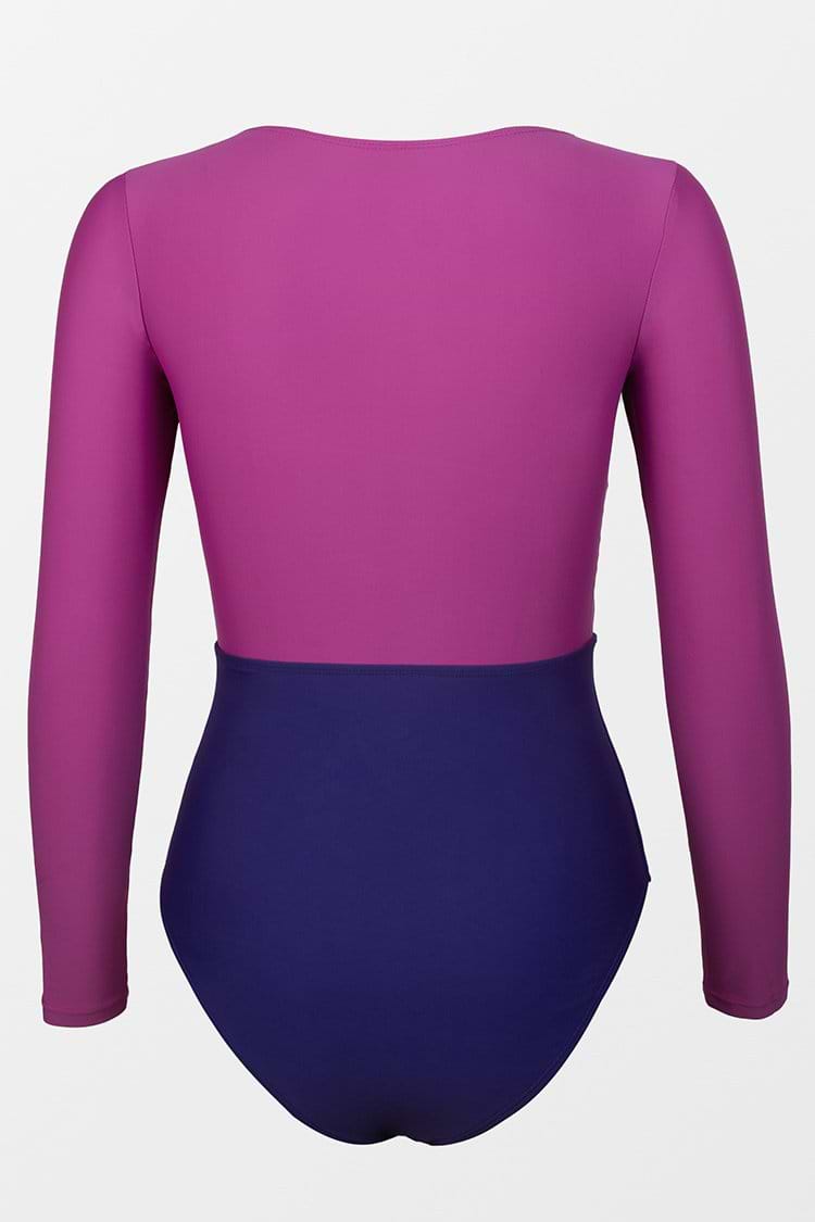 Maillot de bain une pièce à manches longues avec découpe en blocs de couleurs