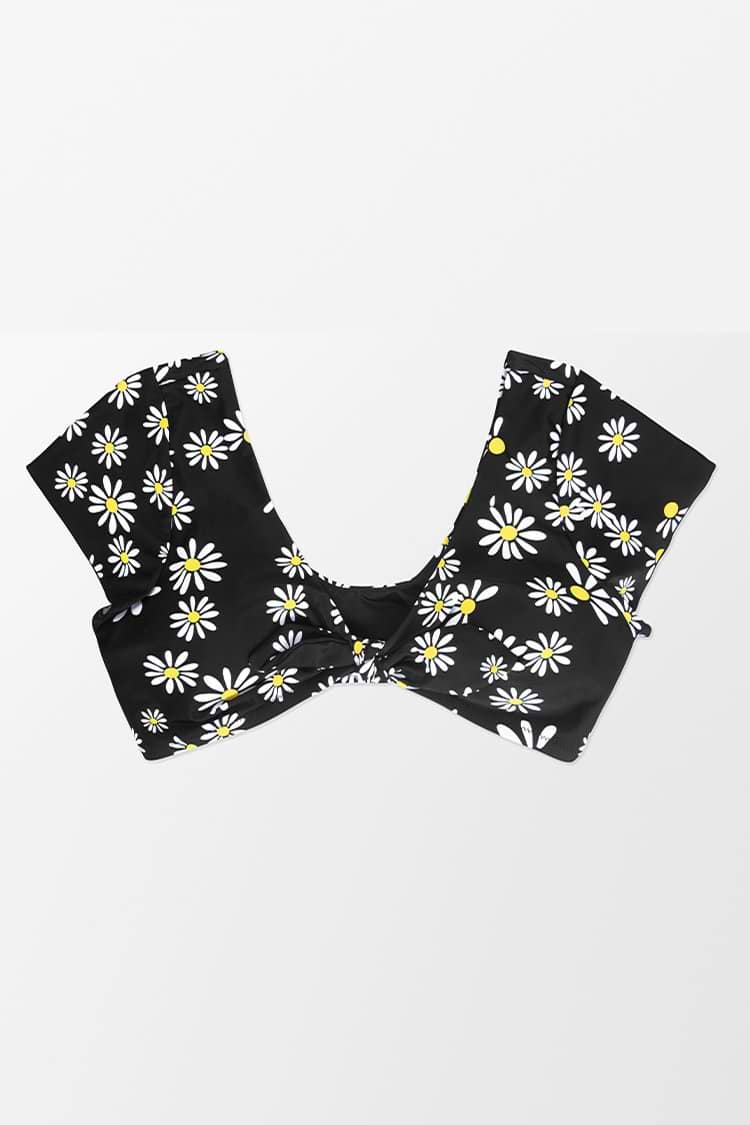 Lucia Ditsy Bunny Tie Short Sleeve Plus Size Bikini Top