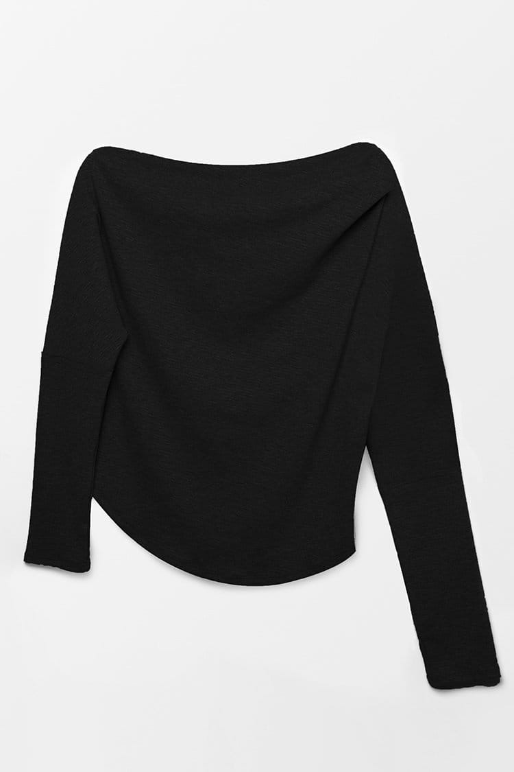 Schulterfreies Langarm-Sweatshirt in Schwarz