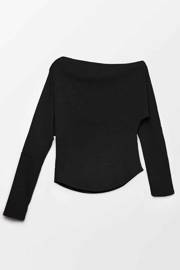 Schulterfreies Langarm-Sweatshirt in Schwarz