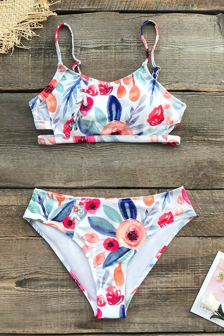 Aquarell Blumen High-Waisted Bikini