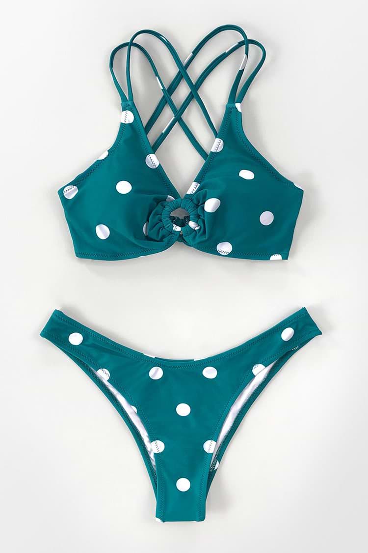 Teal Polka Dot O-Ring Bikini
