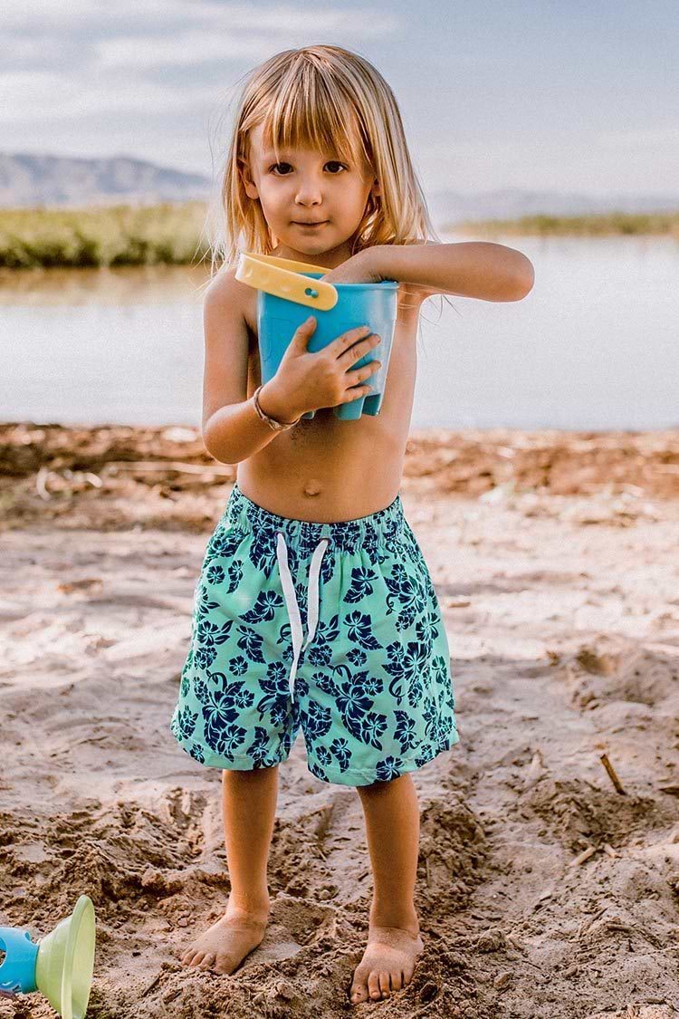 Maillot de bain imprimé feuilles bleu et noir pour garçons
