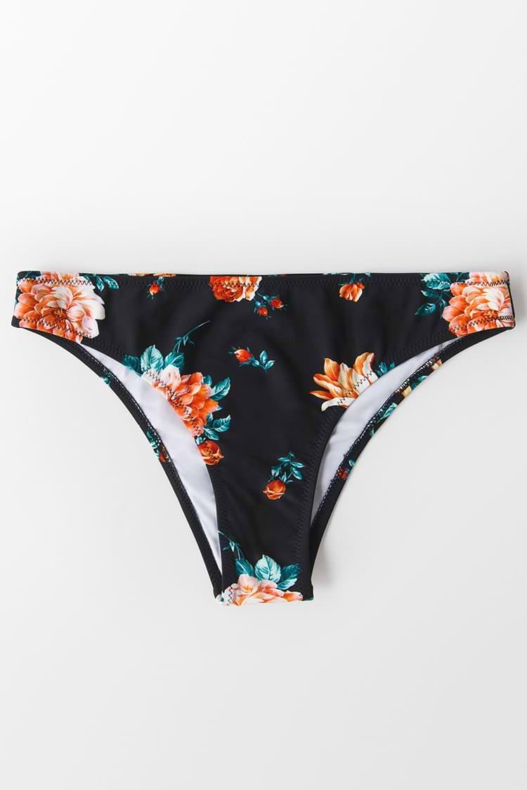 Bikini-Hose mit Blumen-Muster in Schwarz