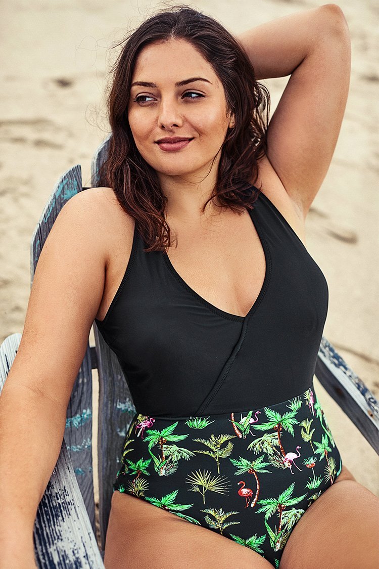 Maillot de bain une-pièce grande taille imprimé palmier