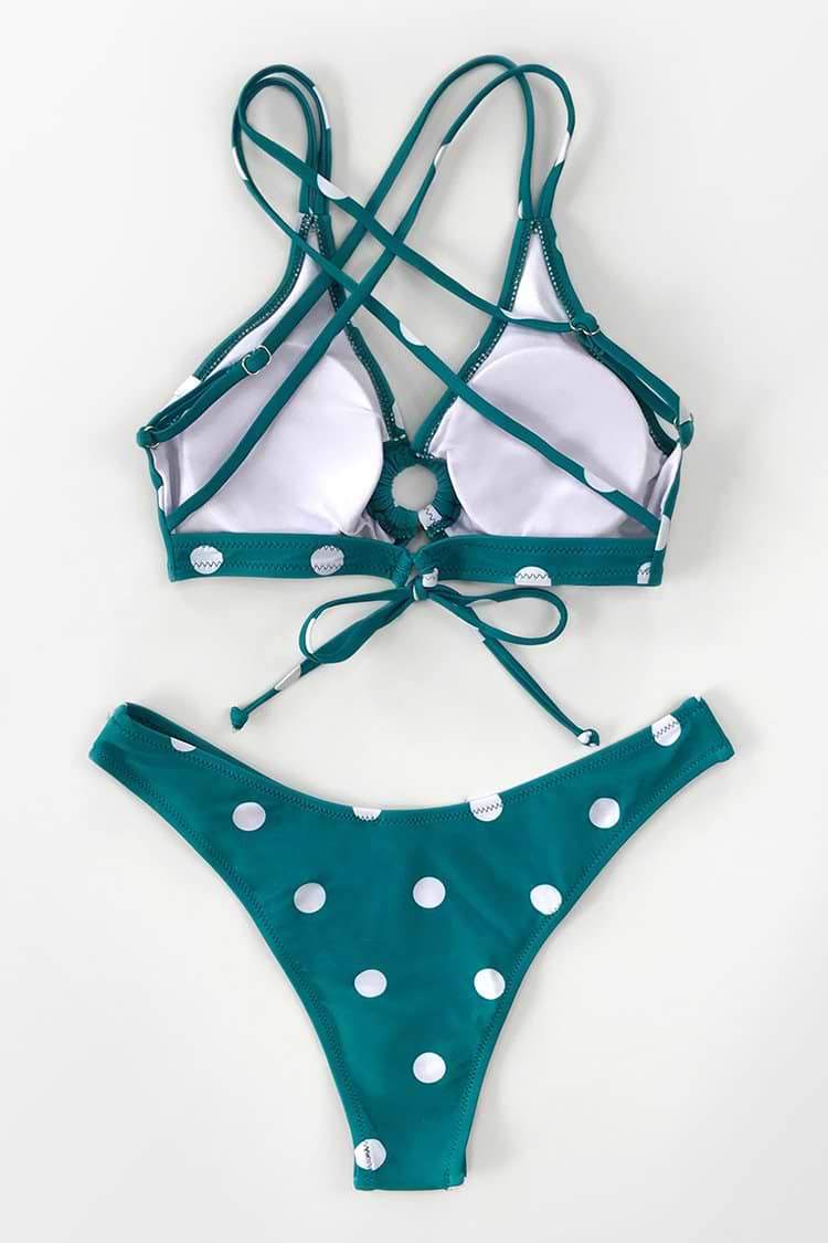 Teal Polka Dot O-Ring Bikini