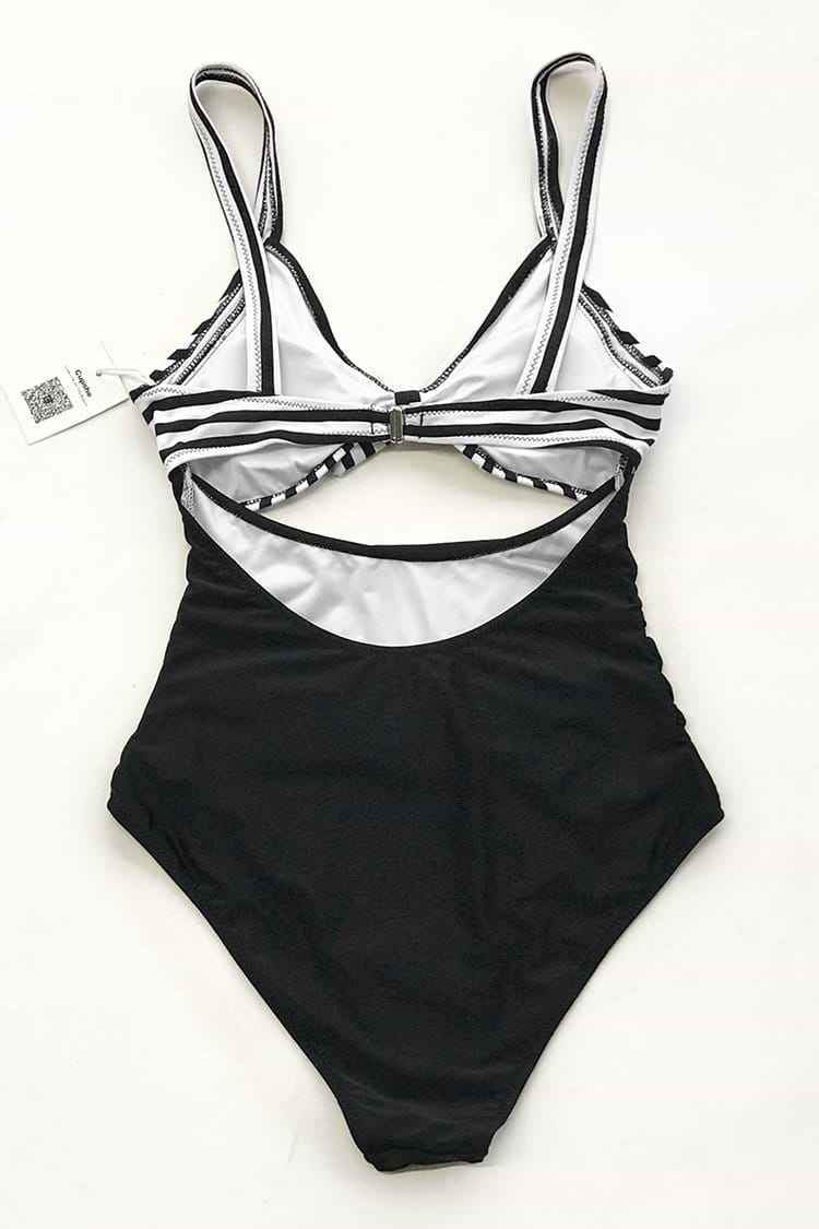 Schwarz und Weiß Passe Badeanzug