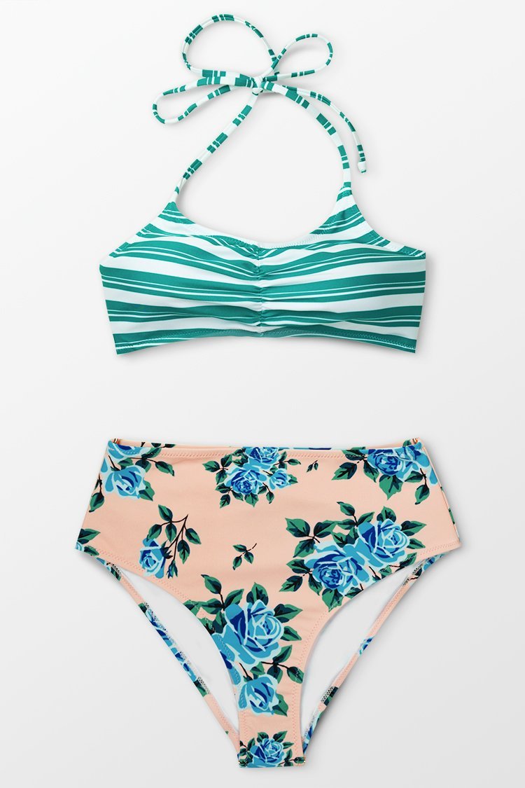 Grün Streifen Bikini Oberteil