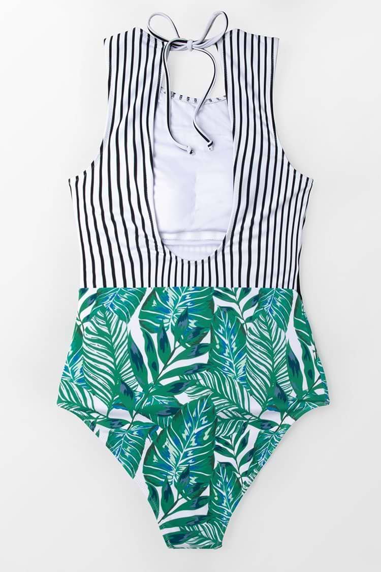 Schwarz Streifen und Blätter Badeanzug