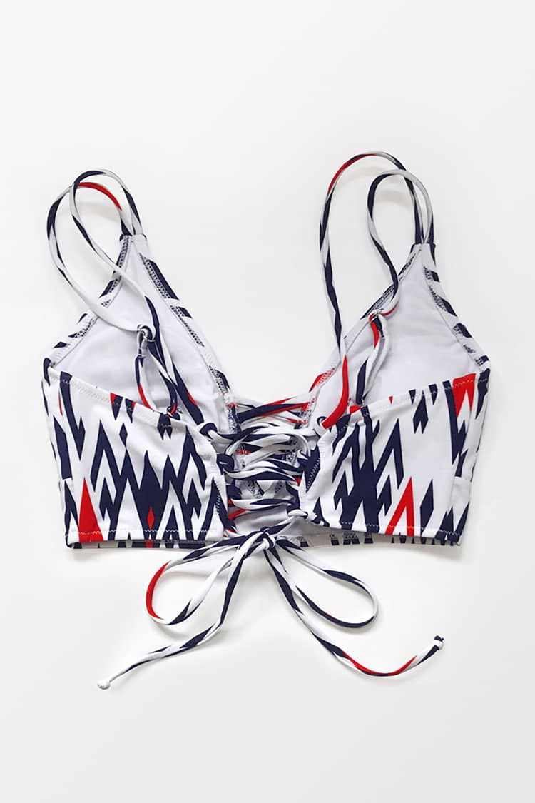 Geometrisches Riemchen-Bikini-Oberteil