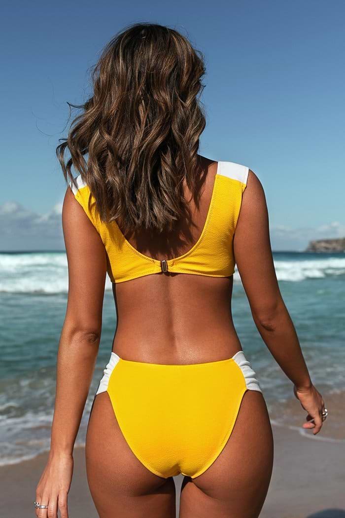 Bikini froncé jaune et blanc