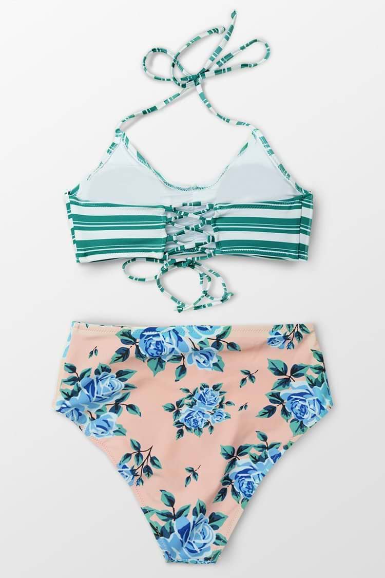 Grün Streifen Bikini Oberteil