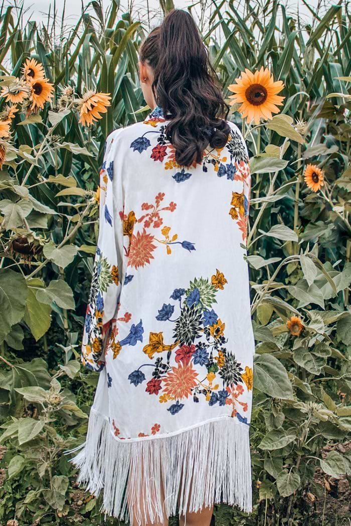 Boho Blumendruck Fransen Cover Up