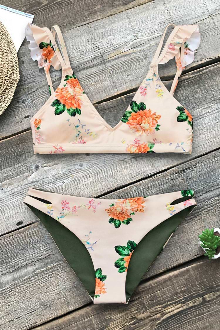 Pfingstrosenmuster Beidseitig Bikini