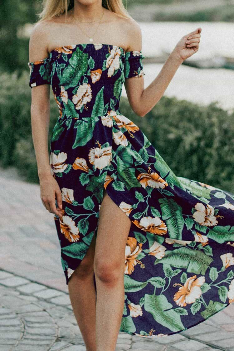 Tropical Hibiscus - Schulterfreies Maxikleid
