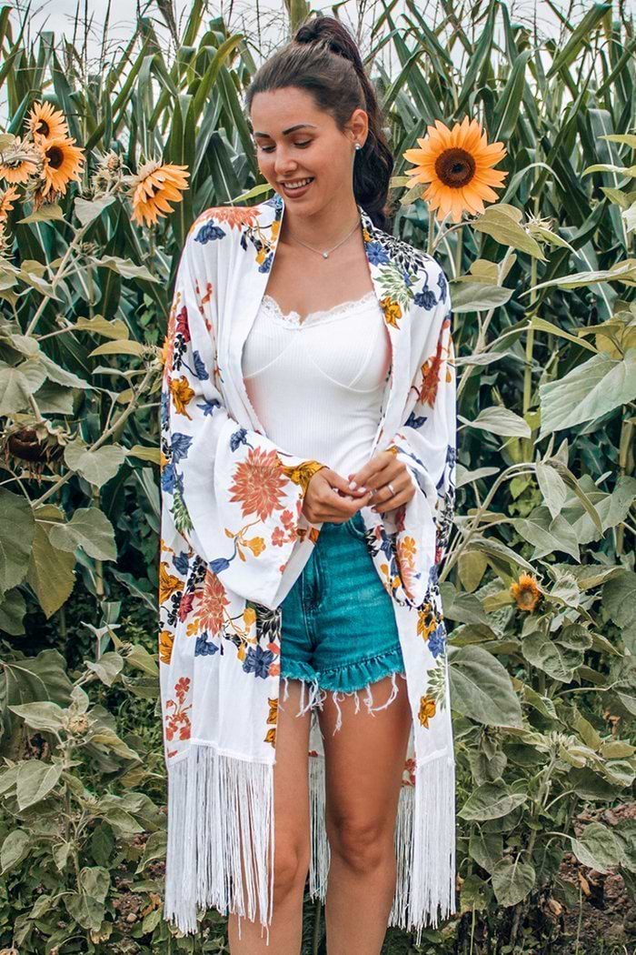Boho Blumendruck Fransen Cover Up