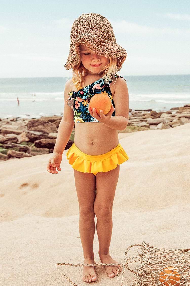 Bikini à volants floral avec bas jupe pour filles