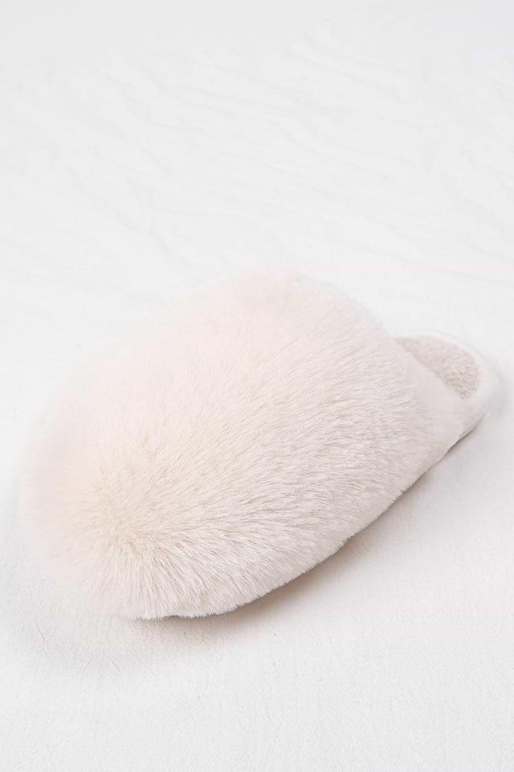 Flauschige Hausschuhe aus Kaninchenfell-Imitat mit runder Zehen