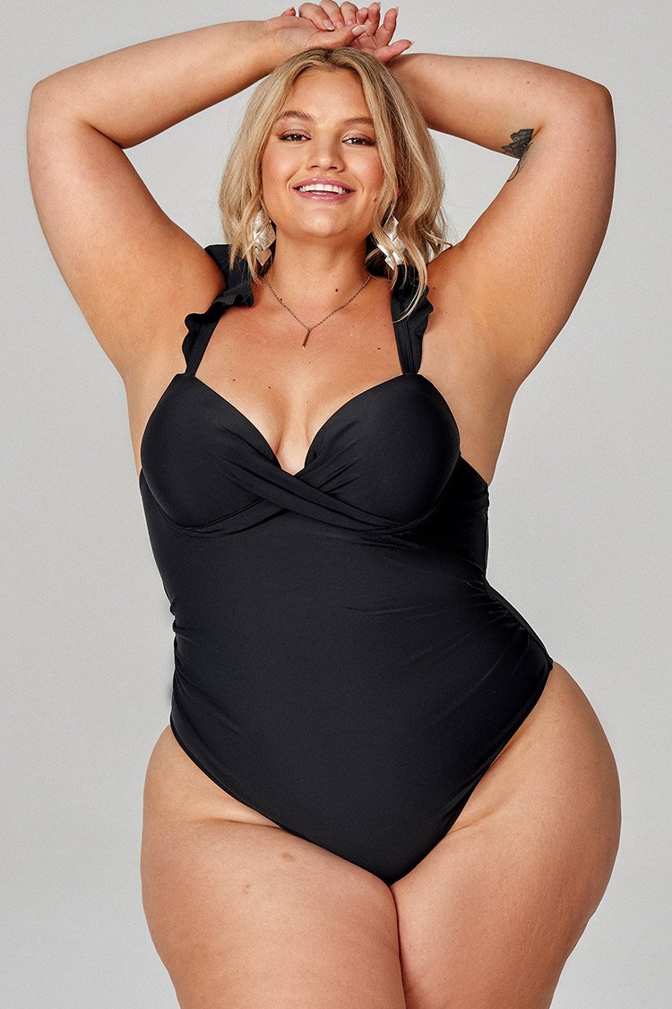 Serena Black Ruffle Black Plus Size One Piece Swimsuit