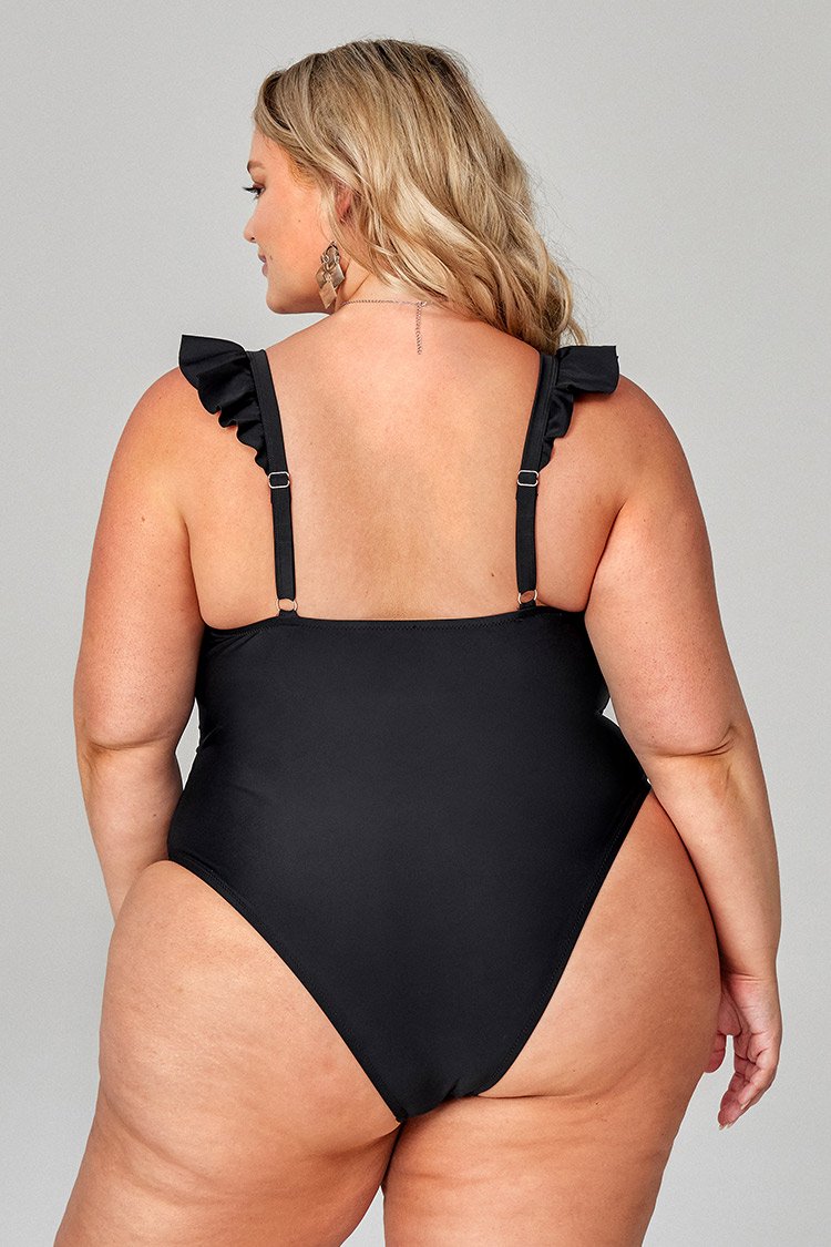 Serena Black Ruffle Black Plus Size One Piece Swimsuit