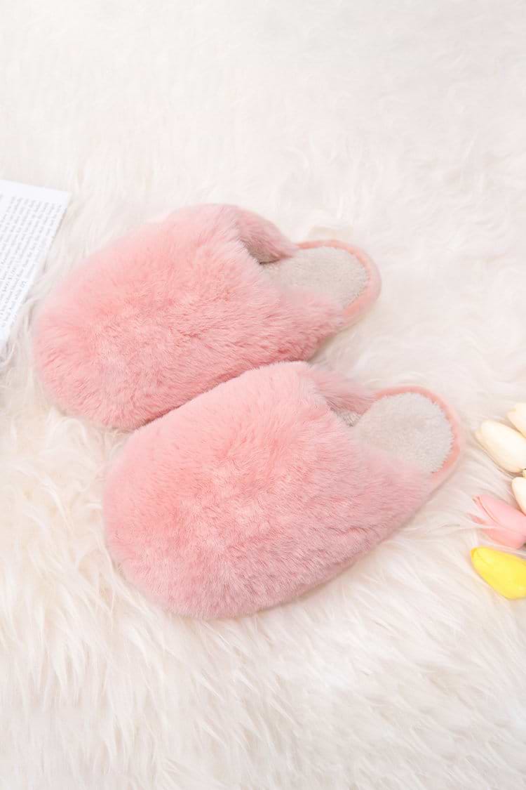 Chaussons duveteux en fausse fourrure de lapin
