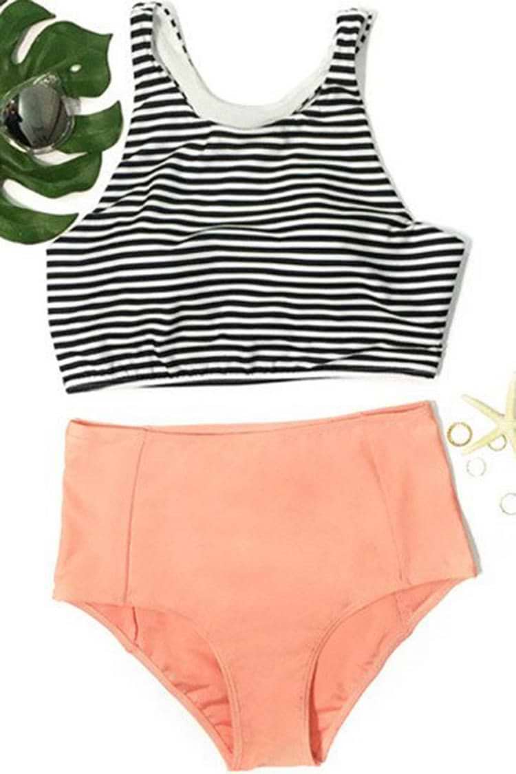 Give the Summer a Hit Striped Top and Orange Bottom Bikini sets
